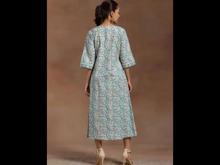 Floral Print Flared Sleeve A-Line Midi Dress (2)