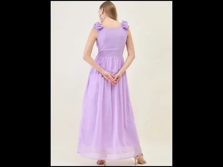 V-Neck Georgette Cut-Out Detailed Fit & Flare Maxi Dress (3)
