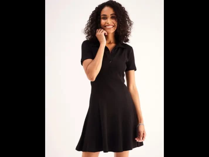 Shirt Collar Cotton Fit & Flare Dress (2)