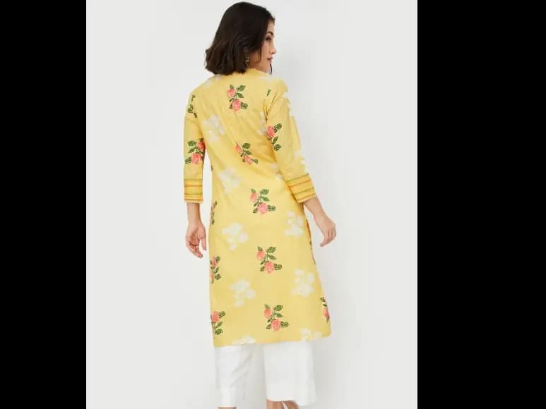 Floral Printed V-Neck Cotton Straight Kurta (3)
