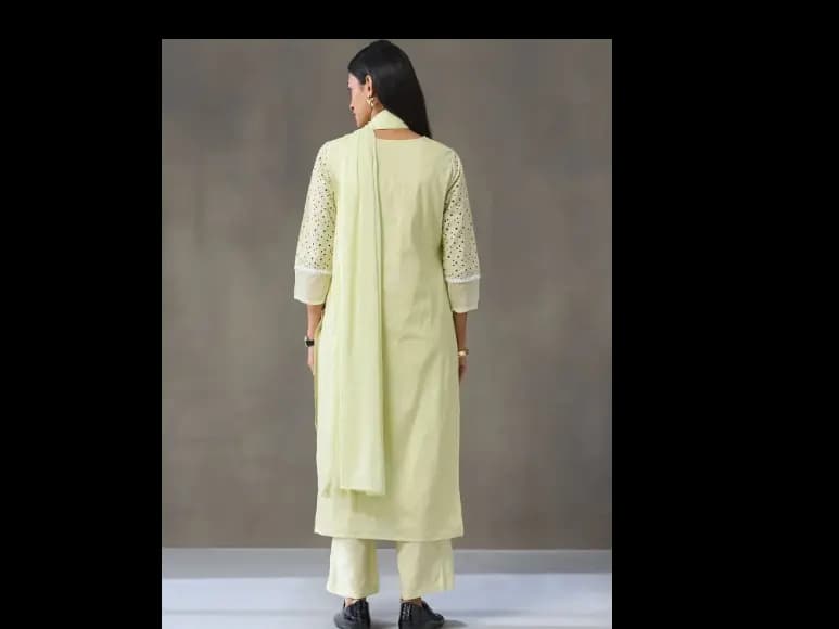 Ethnic Motifs Embroidered Regular Chikankari Pure Cotton Kurta Set (2)