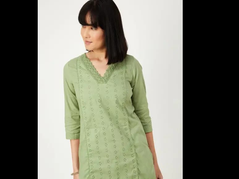 Geometric Embroidered V-Neck Regular Cotton Straight Kurta (4)