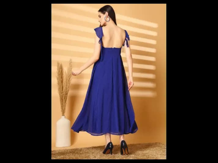 Georgette Round Neck Flutter Sleeves Fit & Flare Maxi Dress (4)