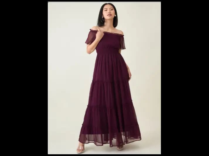 Women Off-Shoulder Chiffon Maxi Dress