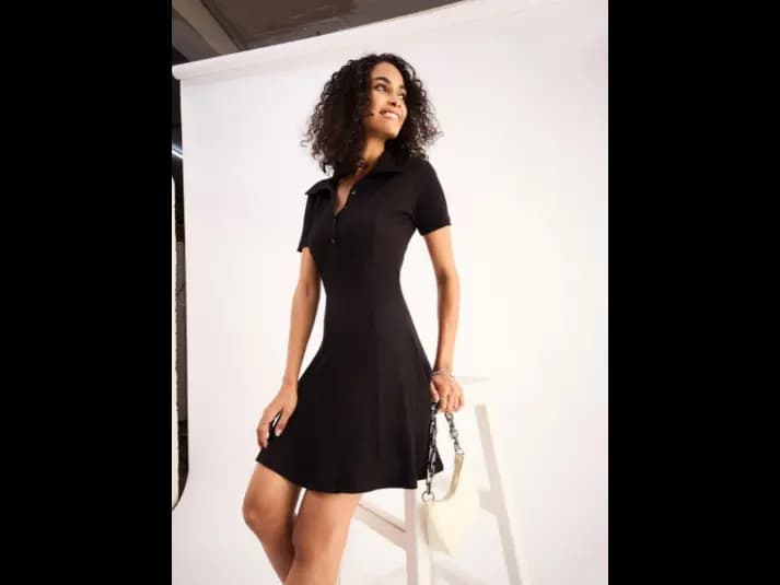Shirt Collar Cotton Fit & Flare Dress