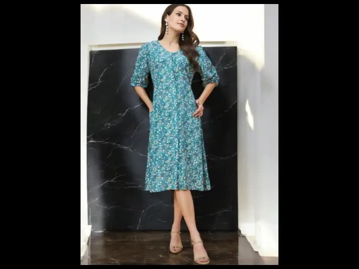 Women Floral Printed A-Line Midi Dress