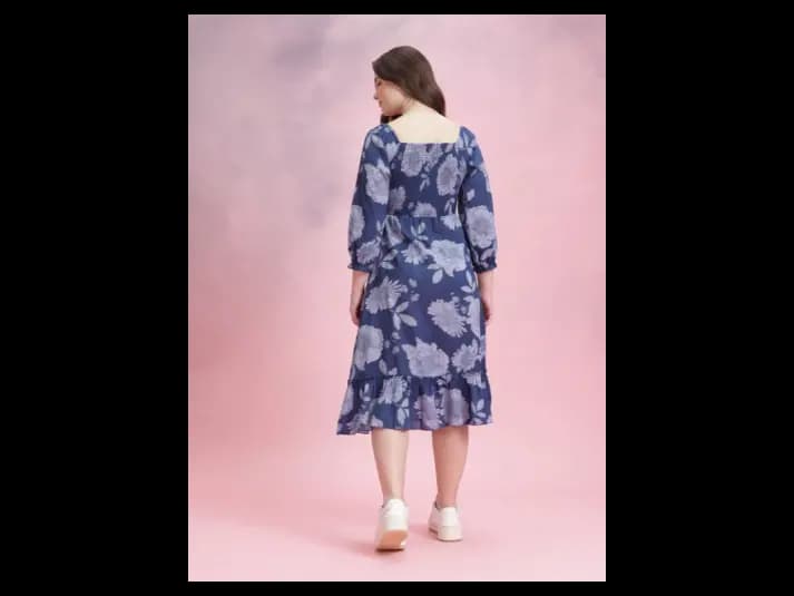 Floral Print Smocked Puff Sleeve Fit & Flare Dress (4)