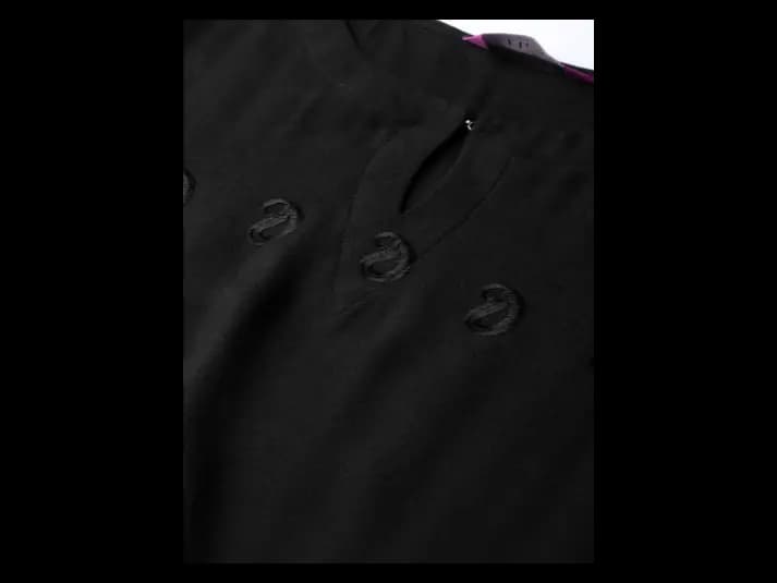 Black Embroidered Ethnic Motifs A-Line Dress (4)