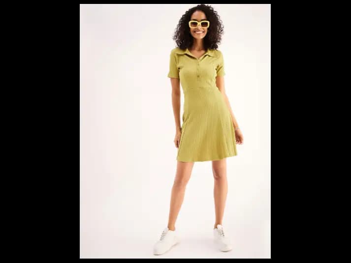 Shirt Collar Cotton Fit & Flare Dress