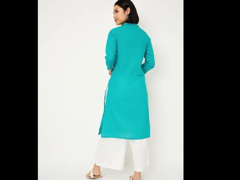 Pleated Mandarin Collar Pure Cotton Straight Kurta (4)