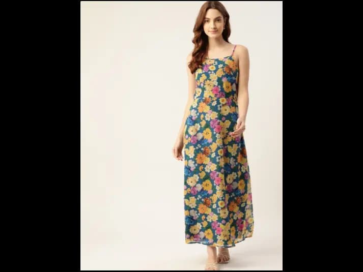 Blue & Yellow Floral Maxi Dress