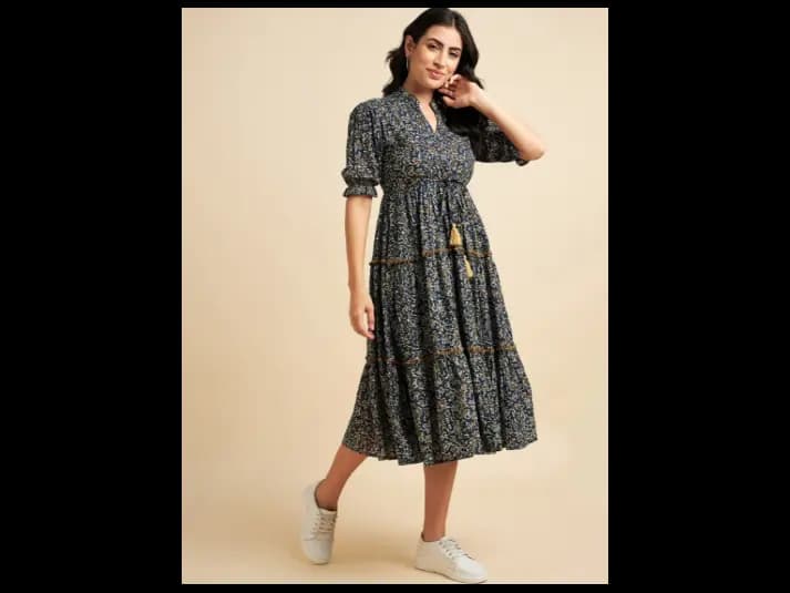 V-Neck Empire Midi Dress (2)
