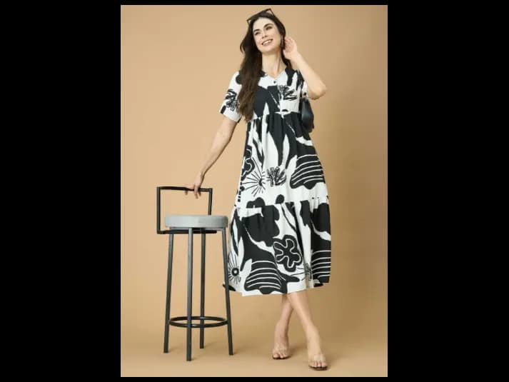 Women Cotton Printed Fit & Flare Midi Dress (2)