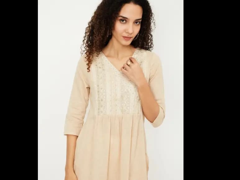 Ethnic Motifs Embroidered Sequinned Cotton Straight Kurta (2)