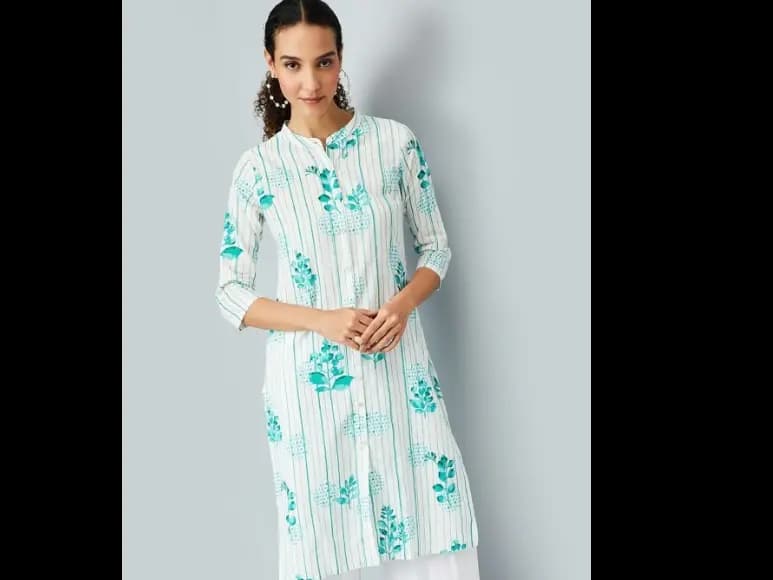 Floral Printed Mandarin Collar Straight Cotton Kurta (4)