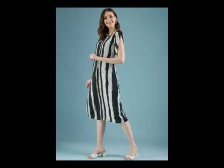 Black Striped Georgette A-Line Midi Dress (2)