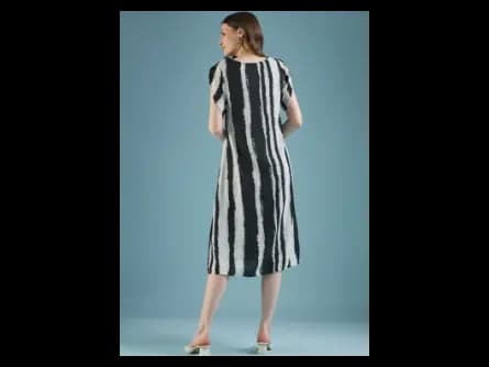 Black Striped Georgette A-Line Midi Dress (4)