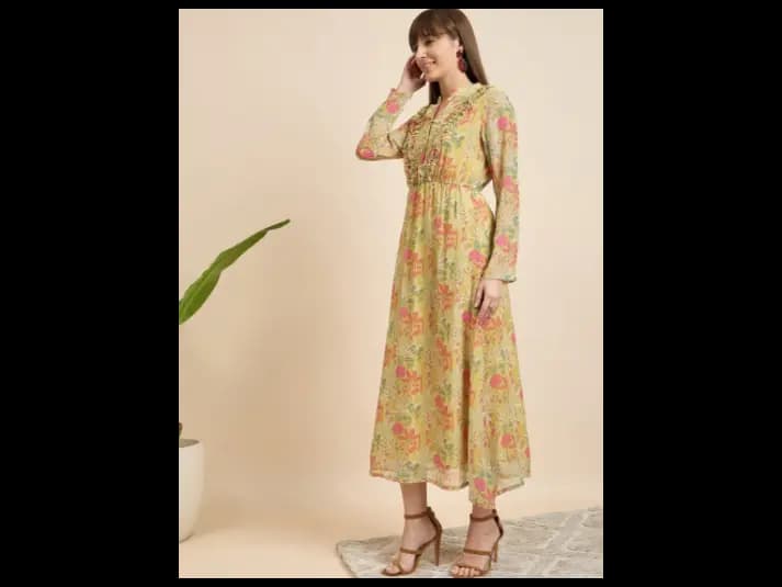 Floral Print Cowl Neck Ruffled Maxi Dress (3)