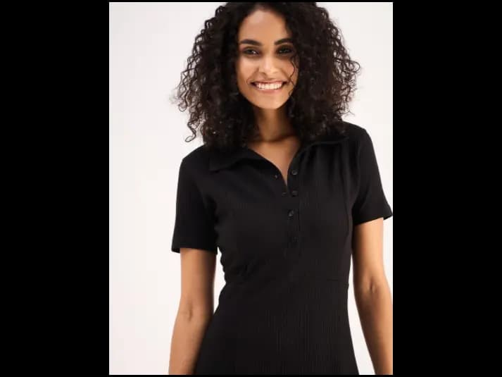 Shirt Collar Cotton Fit & Flare Dress (5)