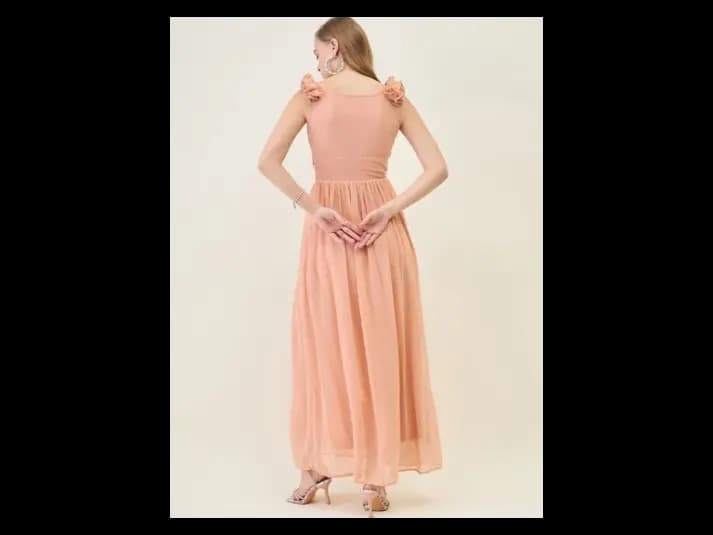 Women Georgette Fit & Flare Maxi Dress (3)