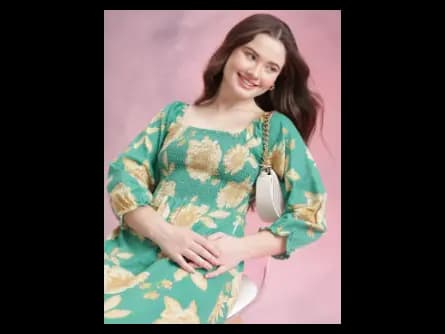 Floral Print Puff Sleeve Fit & Flare Dress (4)