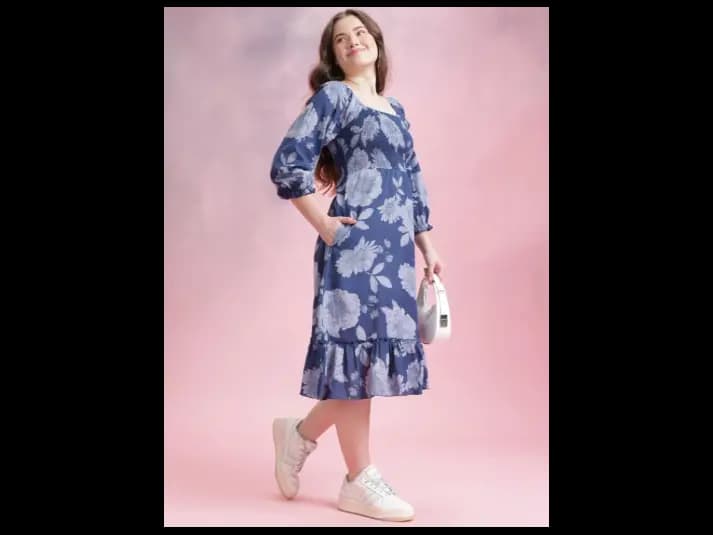 Floral Print Smocked Puff Sleeve Fit & Flare Dress (2)