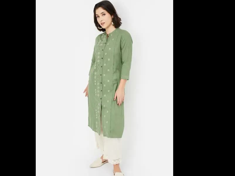 Floral Printed Panelled Mandarin Collar Cotton Straight Kurta (3)