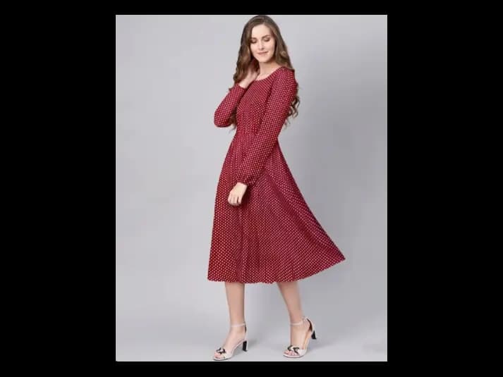 Polka-Dot Print Fit & Flare Dress (4)