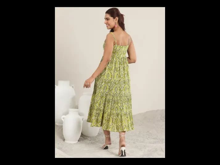 Women Floral Printed Pure Cotton A-Line Midi Dress (3)