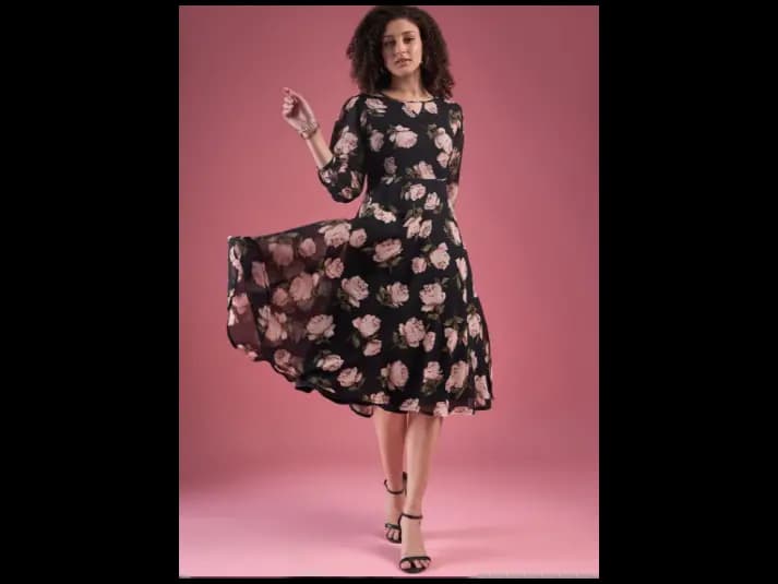 Floral Printed A-line Midi Dress
