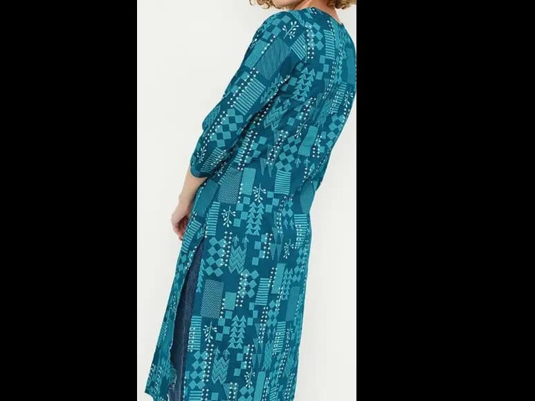 Round Neck Printed Three Quarter Sleeves Cotton Straight Kurta (2)
