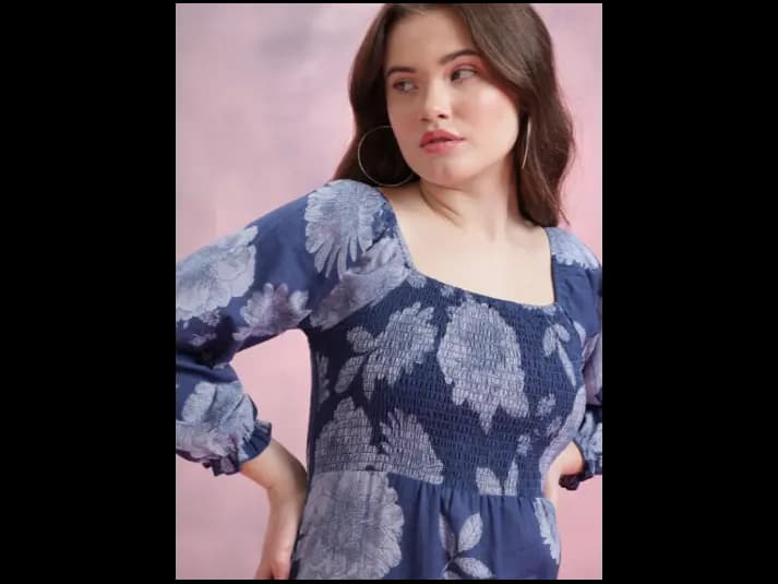 Floral Print Smocked Puff Sleeve Fit & Flare Dress (6)