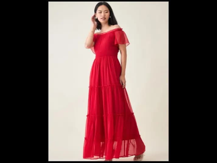 Women Off-Shoulder Layered Chiffon Maxi Dress