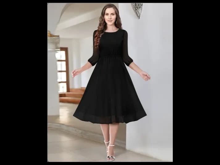 Fit & Flare Dress with Puffed Sleeves