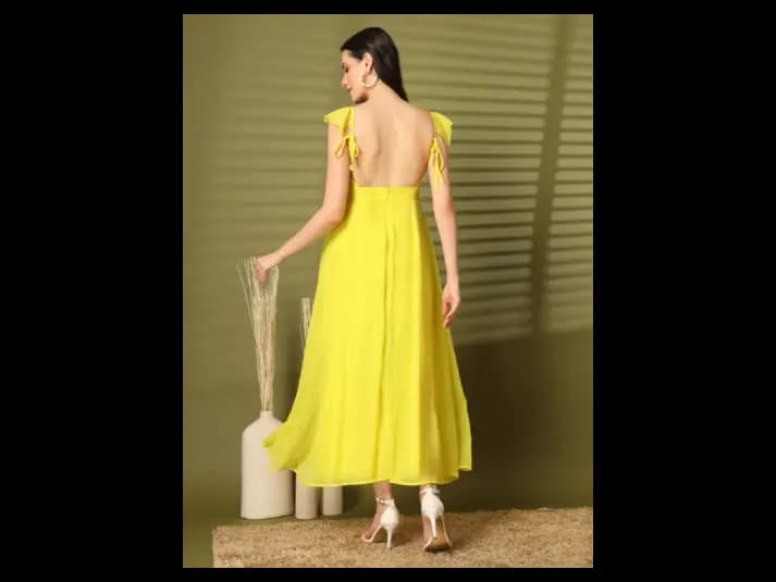 Women Fit & Flare Lace-Up Maxi Dress (4)