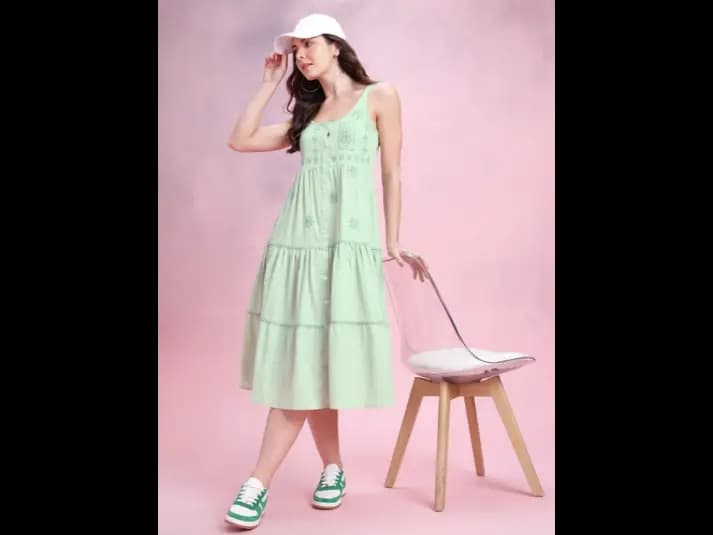 Floral Embroidered Tiered A-Line Midi Dress (2)