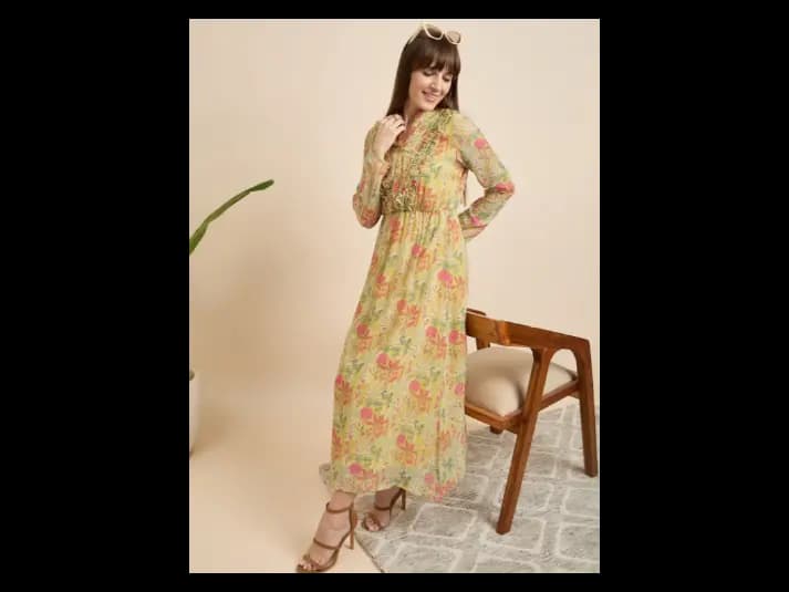 Floral Print Cowl Neck Ruffled Maxi Dress (4)
