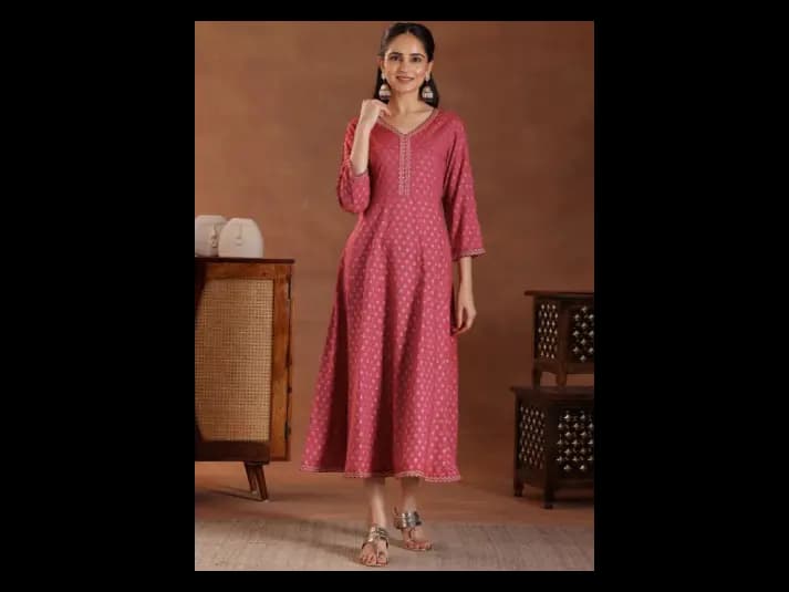 Floral Print Flared Sleeve A-Line Midi Dress (5)
