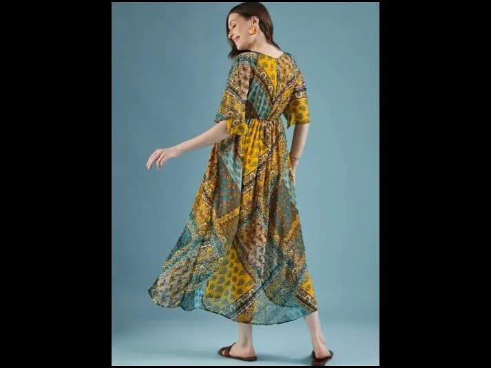 Ethnic Motifs Printed Georgette A-Line Midi Dress (5)