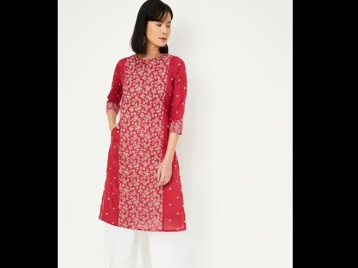 Floral Printed Round Neck Cotton Straight Kurta (3)