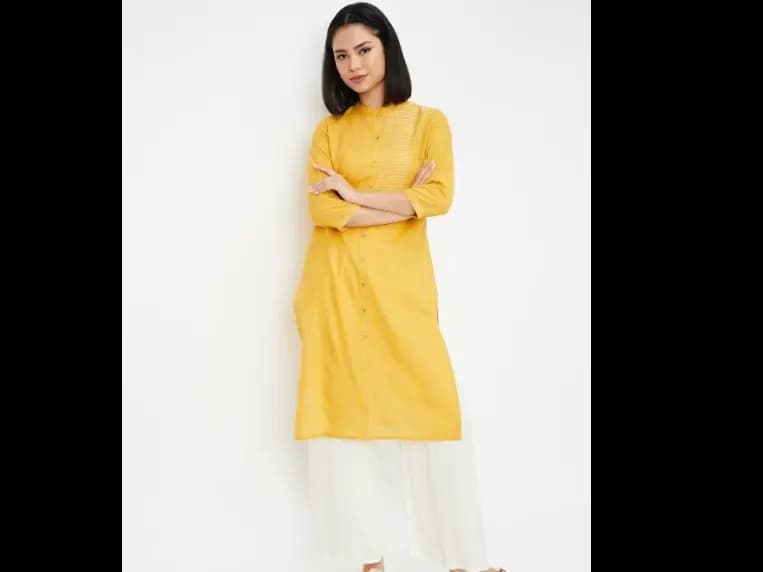 Striped Woven Design Band Collar Straight Kurtas (2)