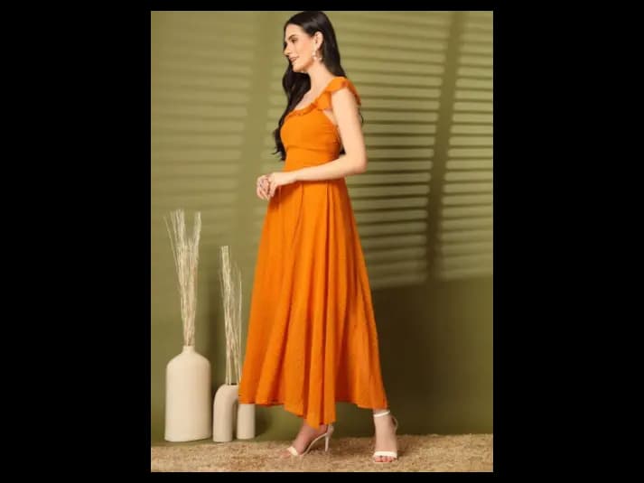 Women Square Neck Fit & Flare Maxi Dress (3)