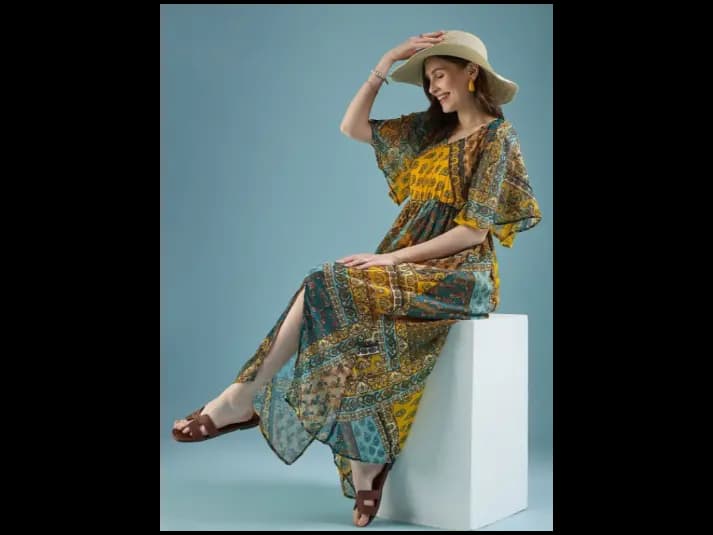 Ethnic Motifs Printed Georgette A-Line Midi Dress (4)