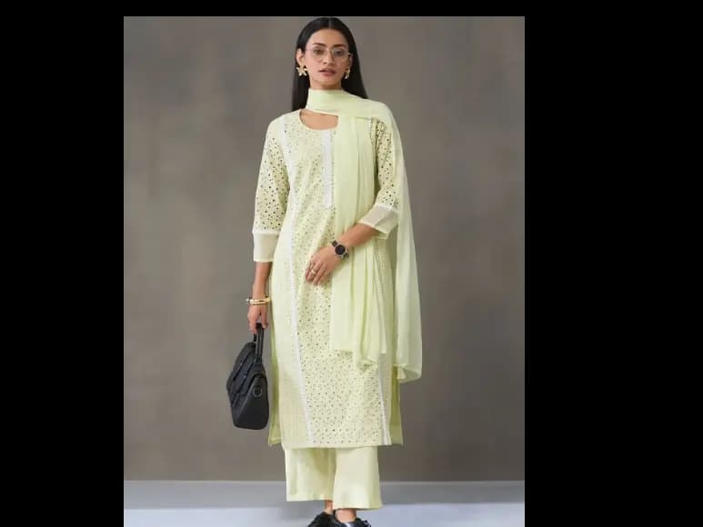 Ethnic Motifs Embroidered Regular Chikankari Pure Cotton Kurta Set
