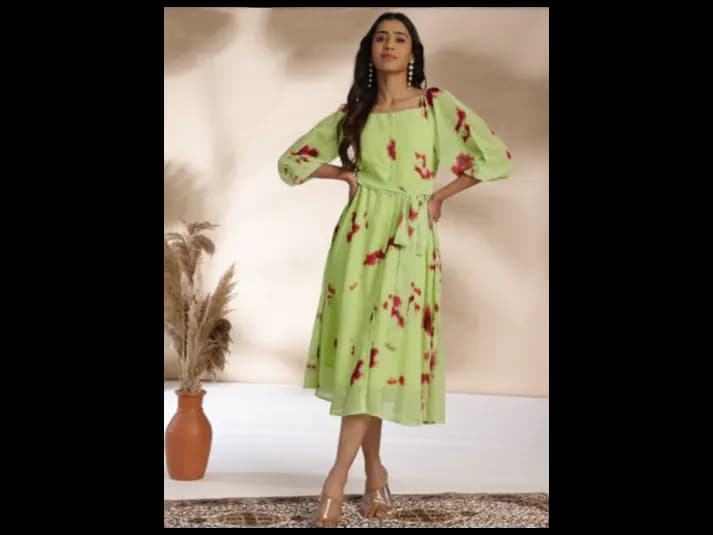 Light Green Dobby Georgette Tie & Dye A-Line Dress