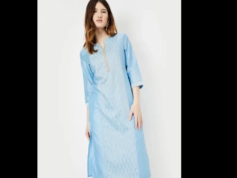 Ethnic Motifs Sequinned Embroidered Notch-Neck Straight Kurta (3)