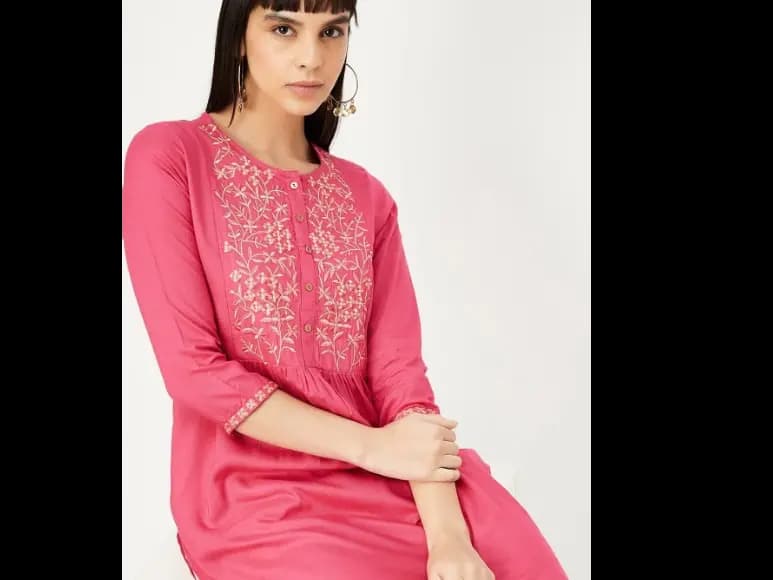 Ethnic Motifs Yoke Design Thread Work Pleated A-Line Kurta