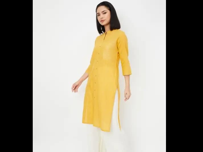 Striped Woven Design Band Collar Straight Kurtas (4)