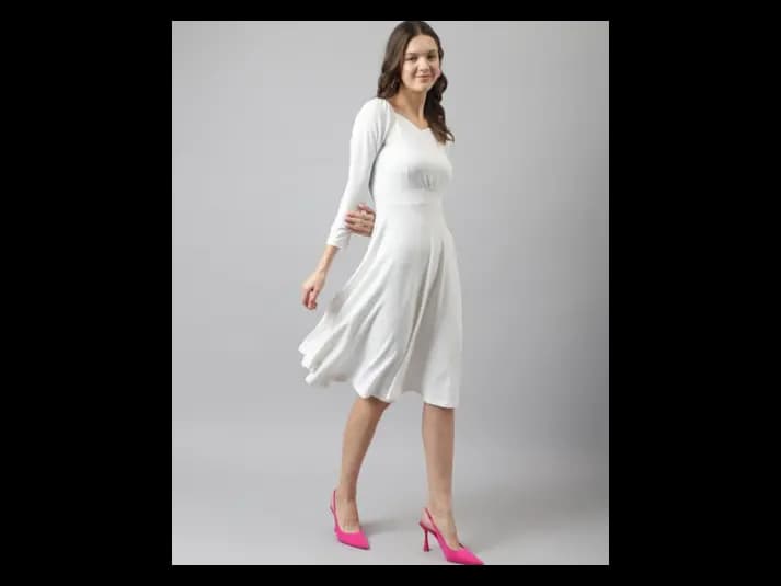 Fit & Flare Dress with Puff Sleeves (2)