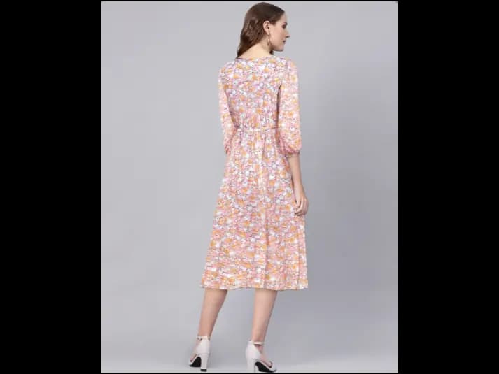Women Floral Fit & Flared Dress with Round Neck (4)